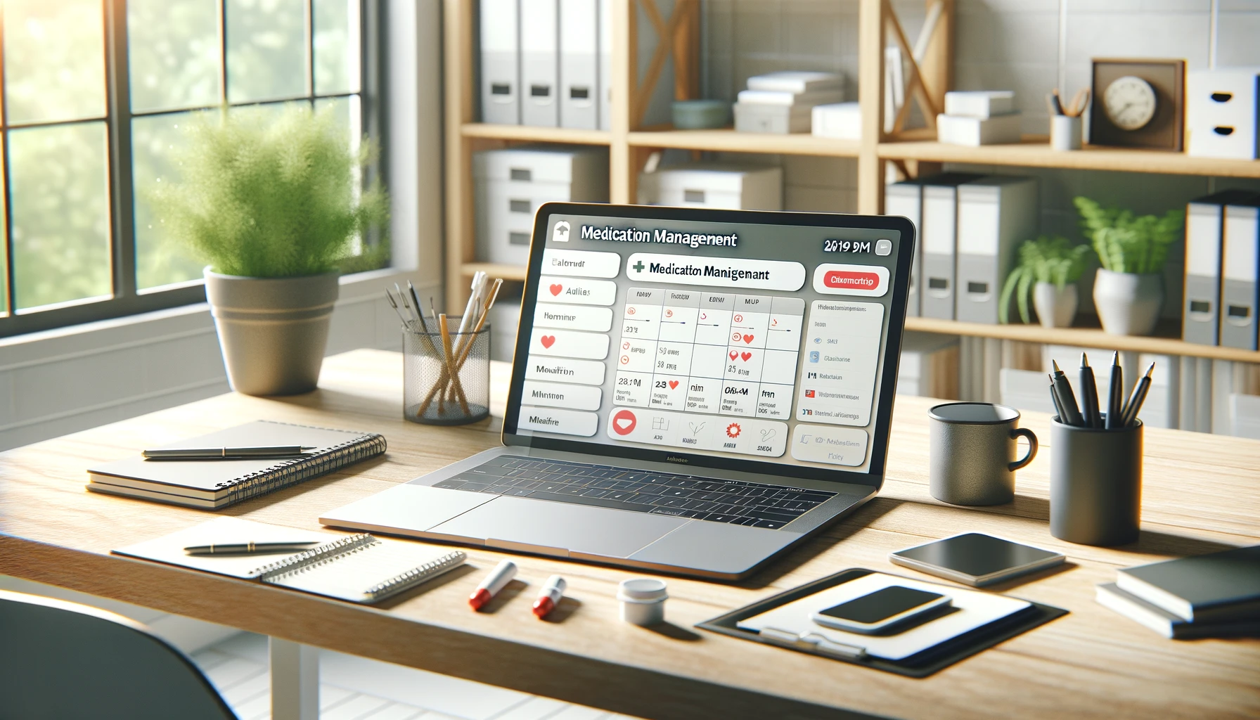 a laptop on a table that shows an app with medical management in foreign language.