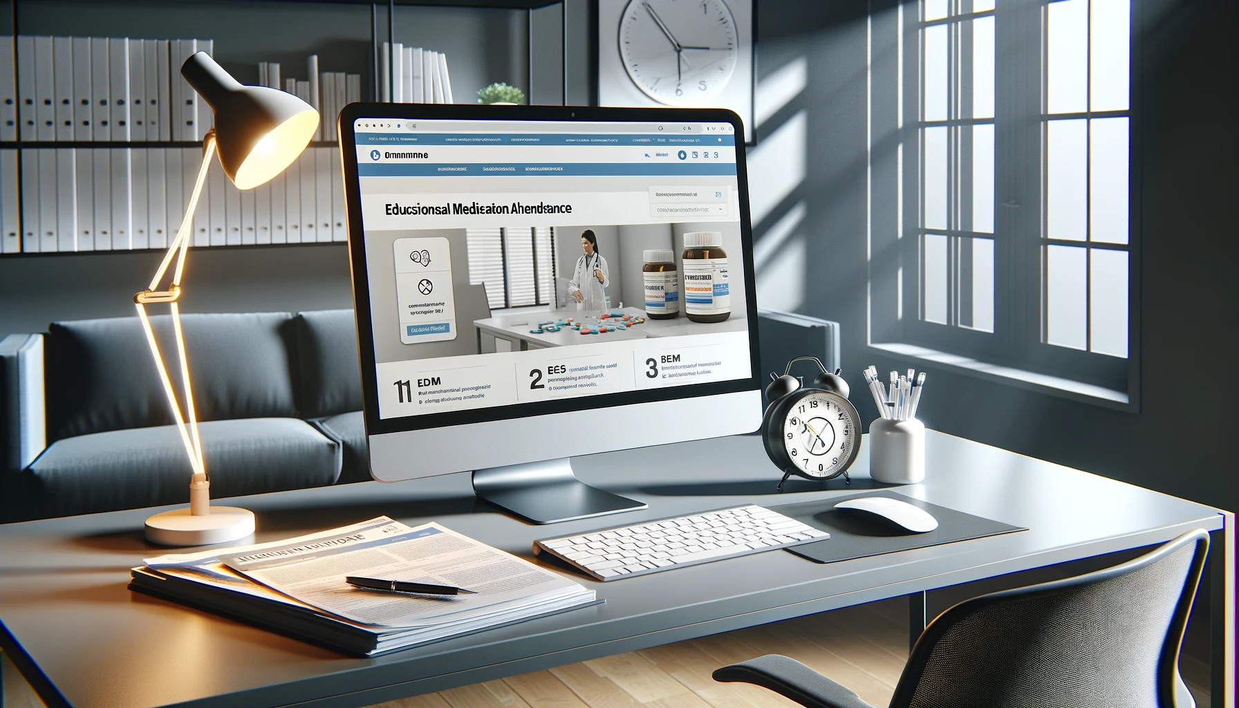 a desktop computer with a foreign educational website about medication adherence open. 